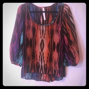 Renee C. Sheer Aztec top with split back s…